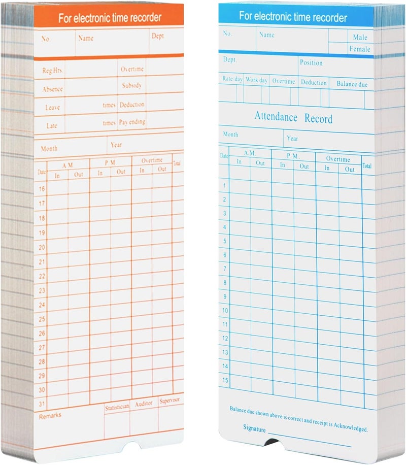 Volcora 100 Pack Time Cards for Employees 2 Sided 7.4 x 3.4" Sprint for Time Clock, Timecards Monthly for Time Recorder, Overtime and Total Hours Included - Image 1